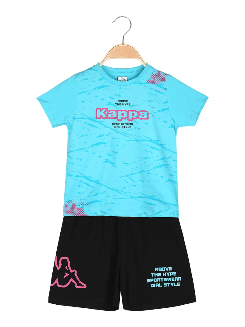 Completo corto 2 pezzi da ragazza in cotone con t-shirt e shorts - turchese