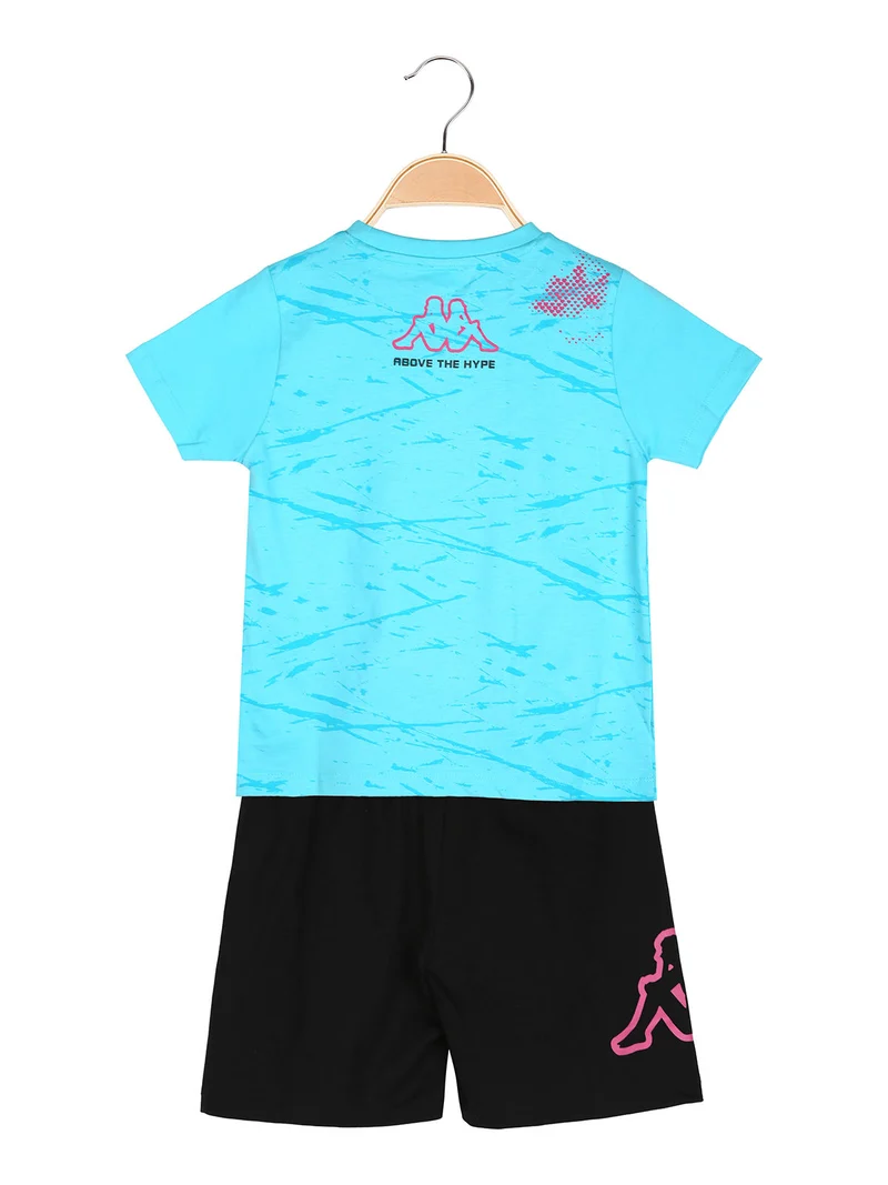 Completo corto 2 pezzi da ragazza in cotone con t-shirt e shorts - turchese