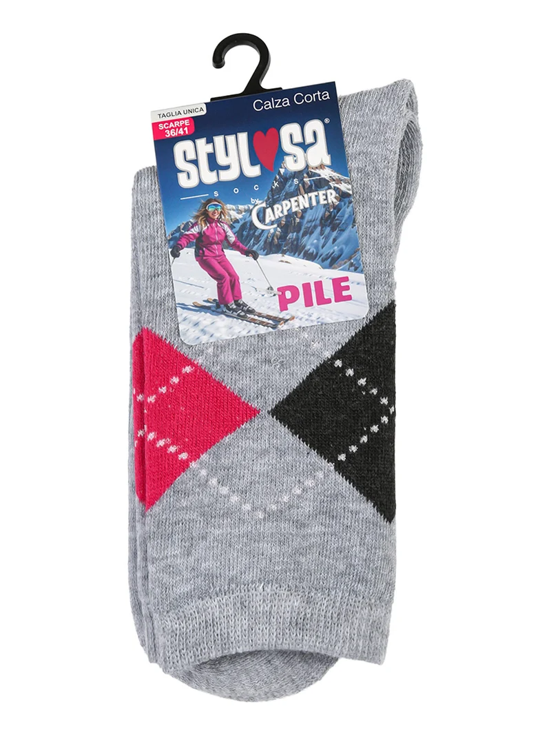 Calze corte da donna in pile a rombi - grigio chiaro