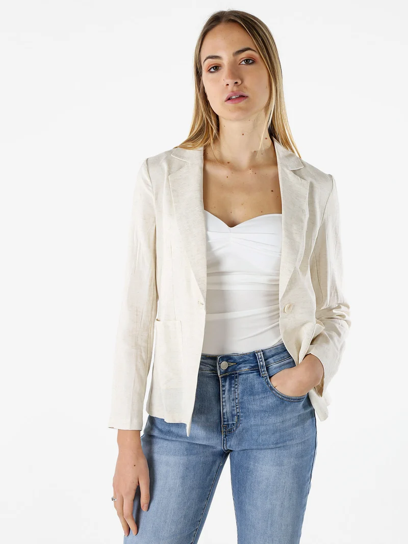 Blazer donna in misto lino con bottone - beige