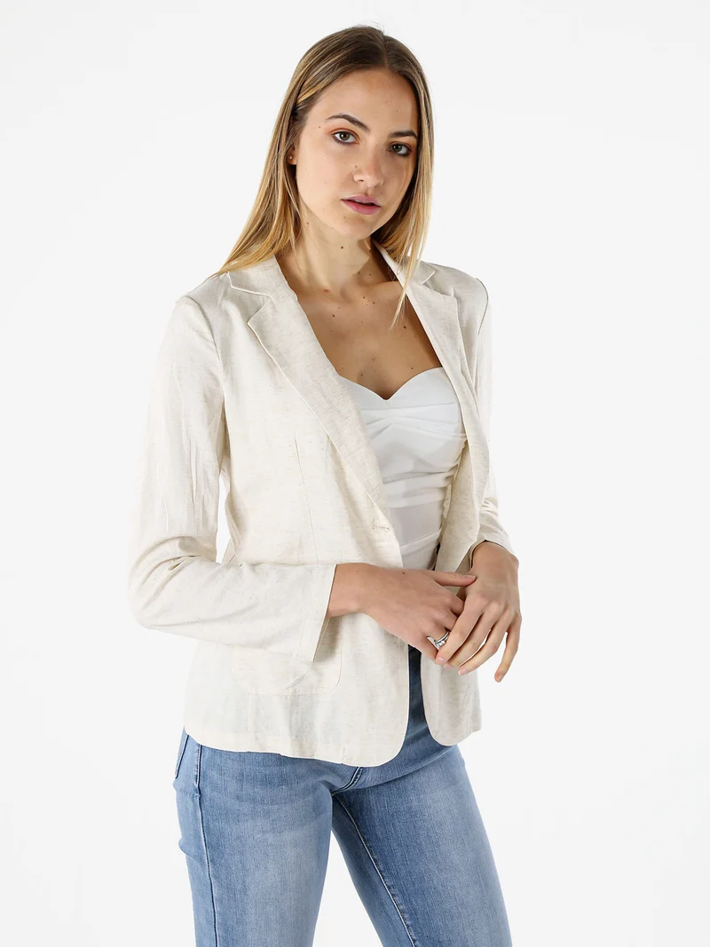 Blazer donna in misto lino con bottone - beige