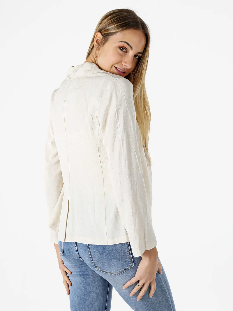 Blazer donna in misto lino con bottone - beige