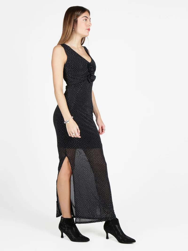 Abito lungo da donna con stass senza maniche - nero