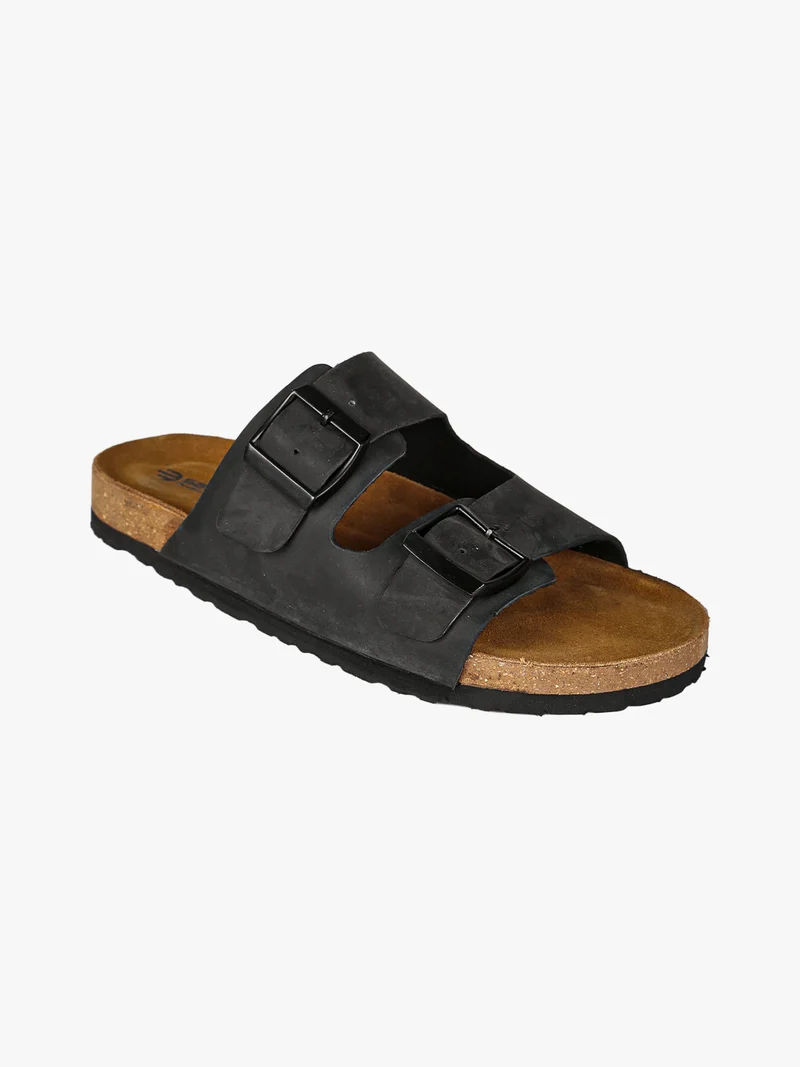 Ciabatte donna in pelle con fibbie - nero