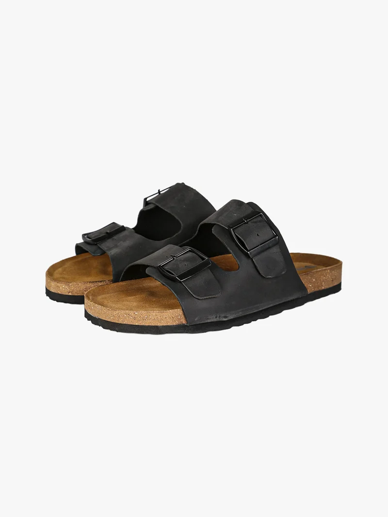 Ciabatte donna in pelle con fibbie - nero