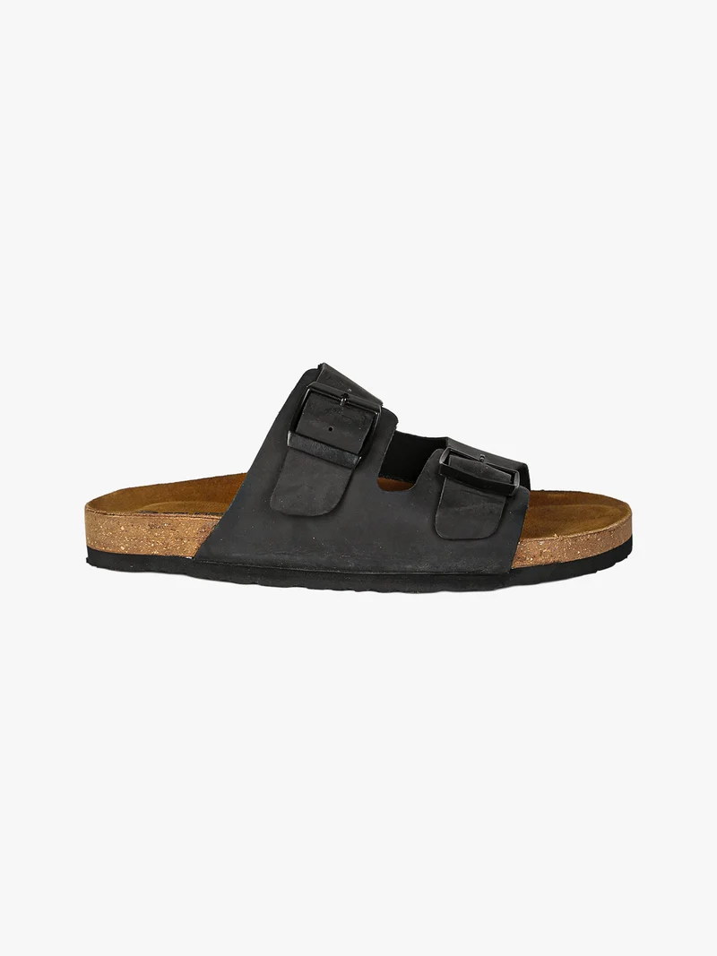 Ciabatte donna in pelle con fibbie - nero