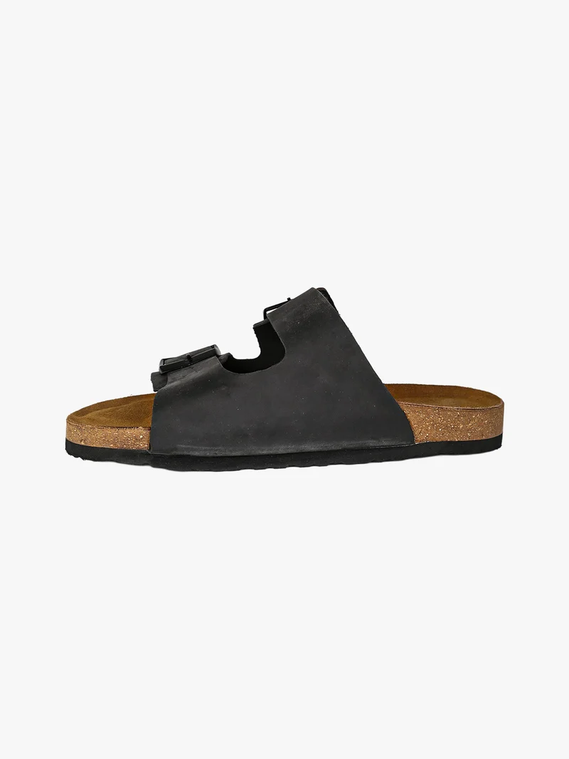 Ciabatte donna in pelle con fibbie - nero