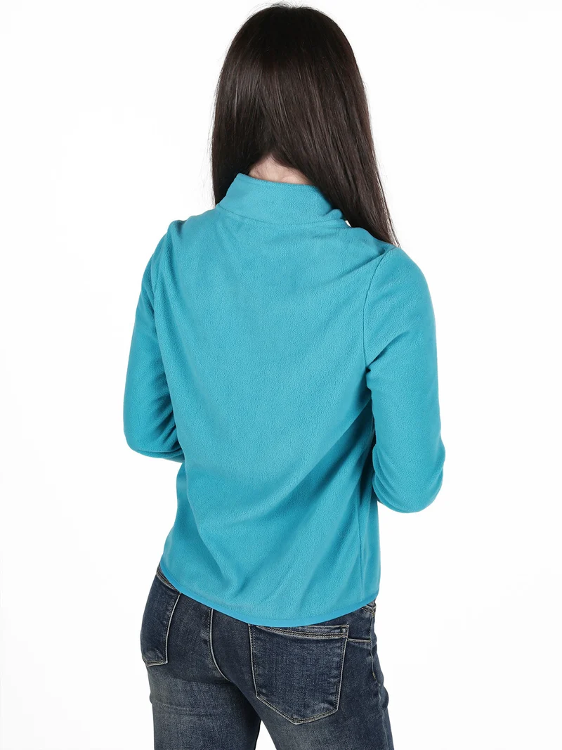 Felpa donna in pile full zip - turchese