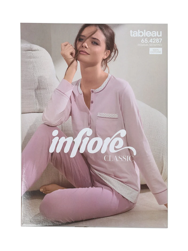 TABLEAU Pigiama da donna in cotone con taschino e dettagli a pois - acqua marina