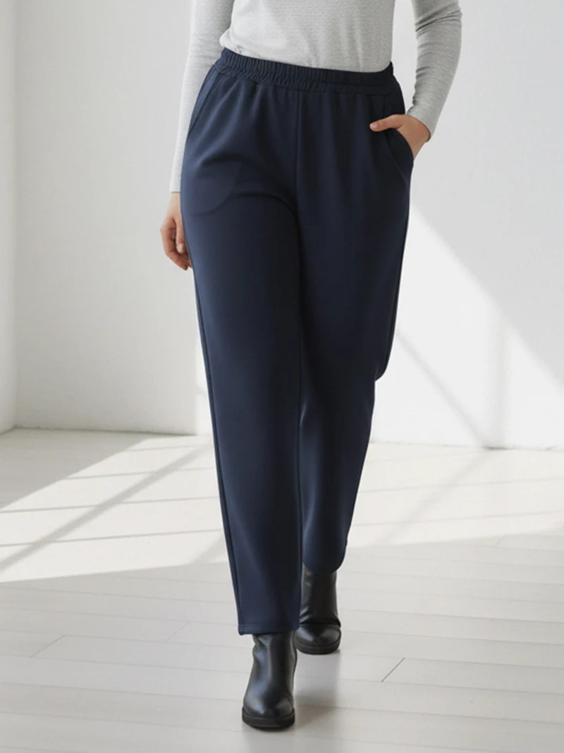 Pantaloni donna con elastico in vita taglie forti - blu scuro
