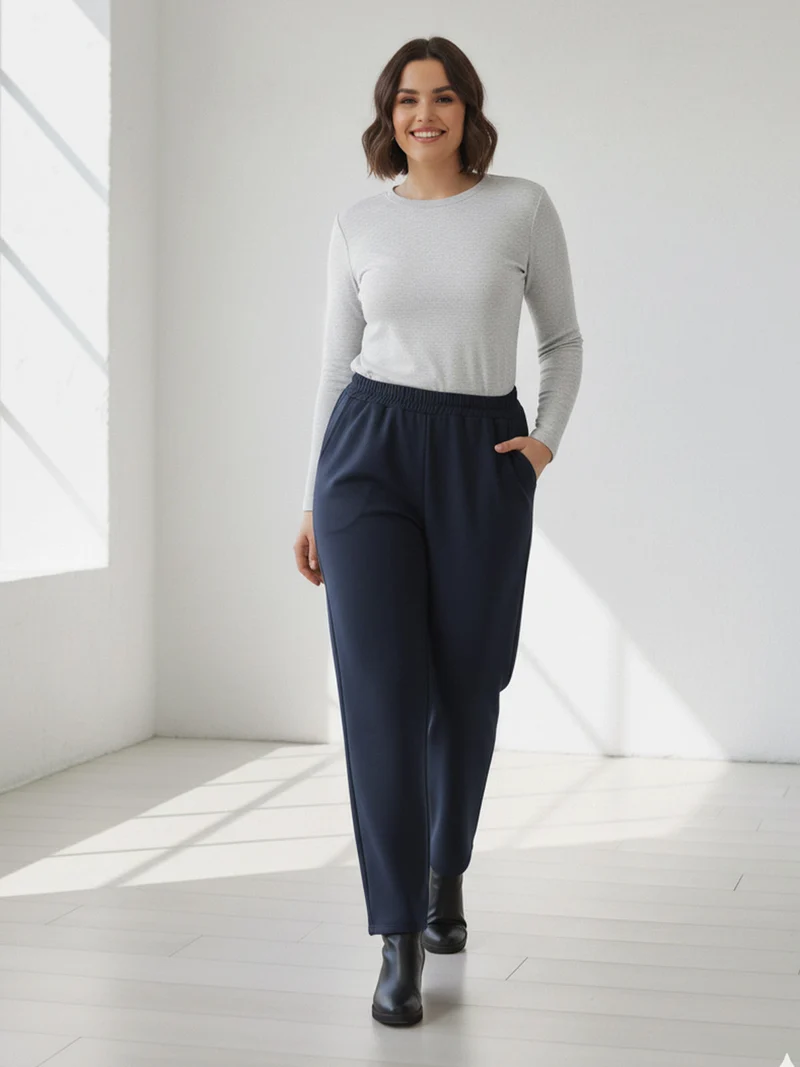 Pantaloni donna con elastico in vita taglie forti - blu scuro