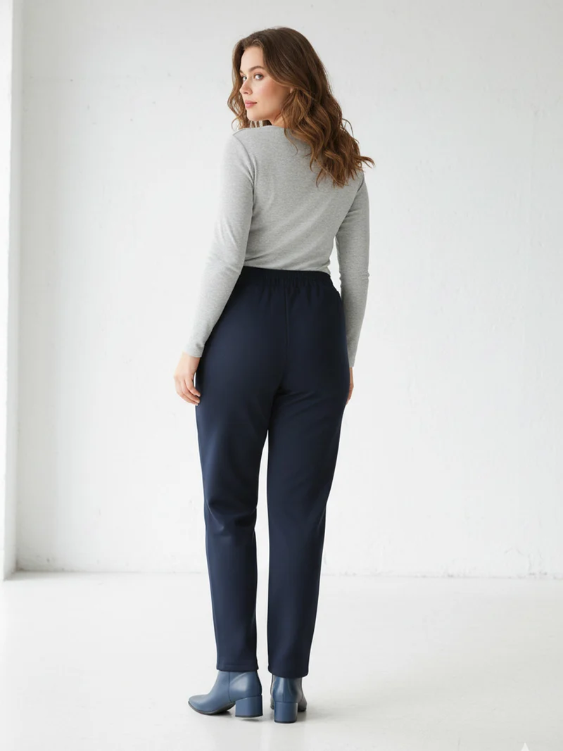 Pantaloni donna con elastico in vita taglie forti - blu scuro