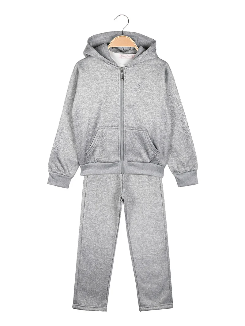 Completo tuta 3 pezzi da bambina con cappuccio e zip - grigio