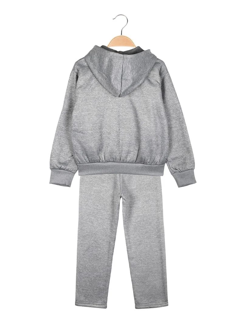 Completo tuta 3 pezzi da bambina con cappuccio e zip - grigio