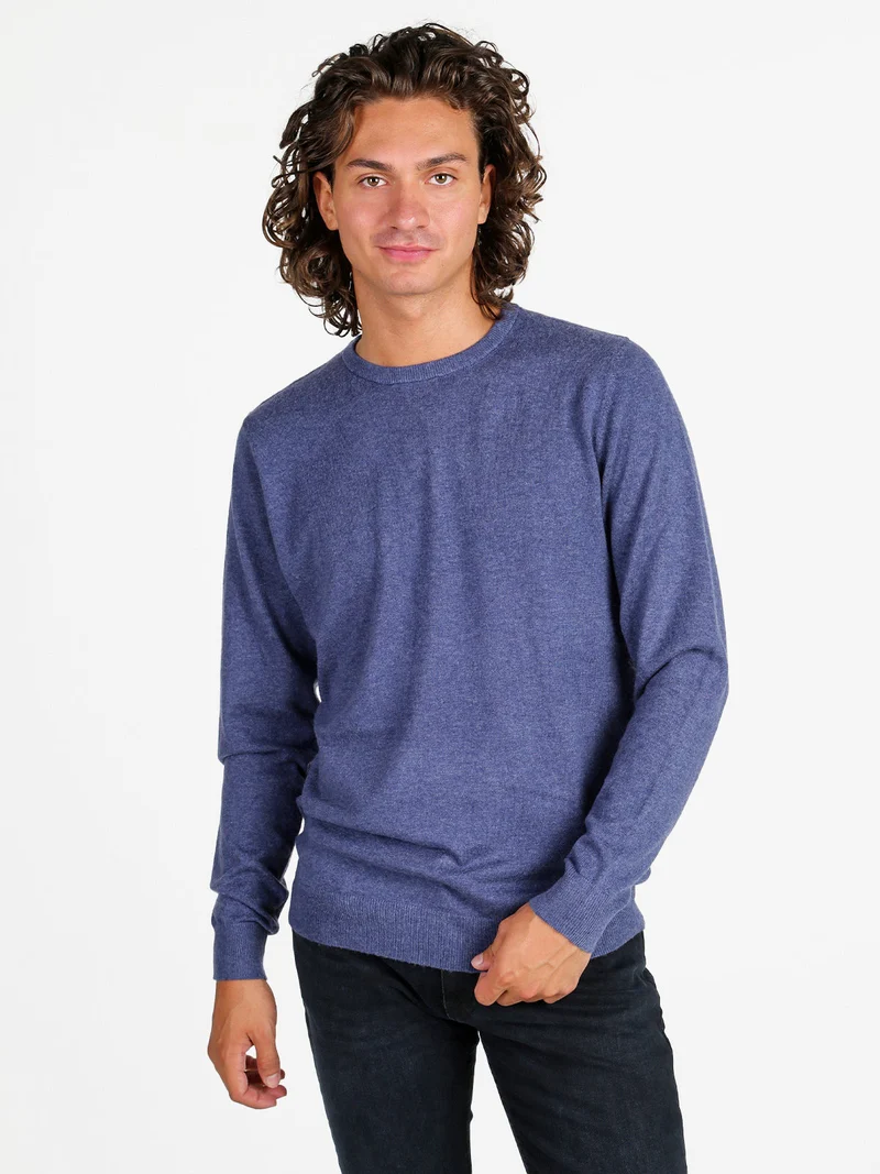 Maglione girocollo da uomo in misto lana - blu