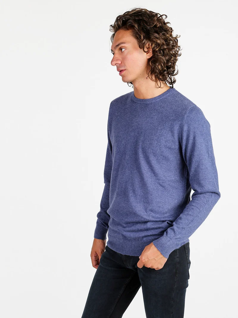 Maglione girocollo da uomo in misto lana - blu