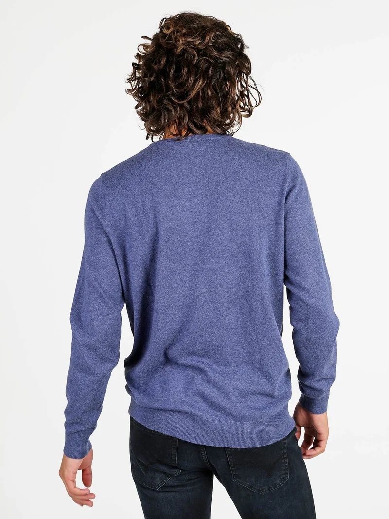 Maglione girocollo da uomo in misto lana - blu