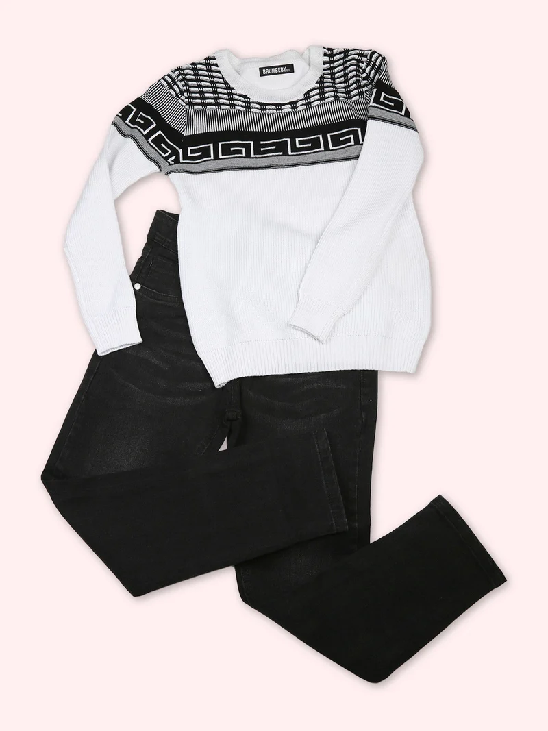 Pullover girocollo da bambino in maglia - bianco