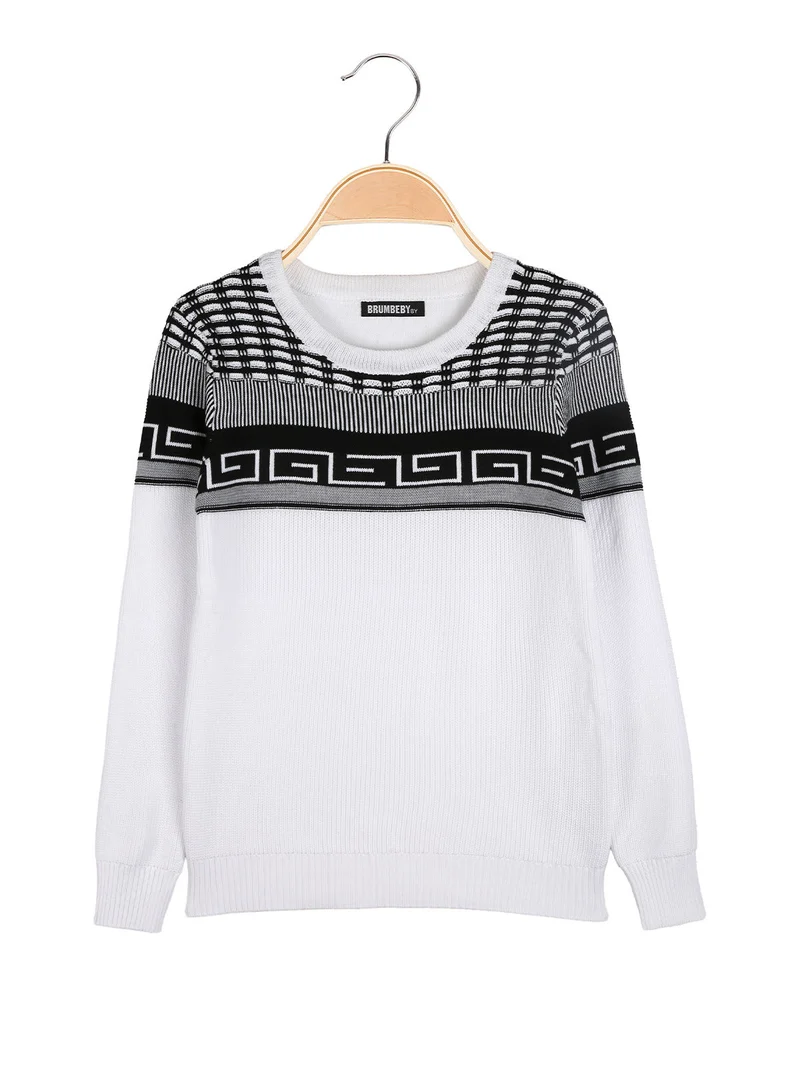 Pullover girocollo da bambino in maglia - bianco