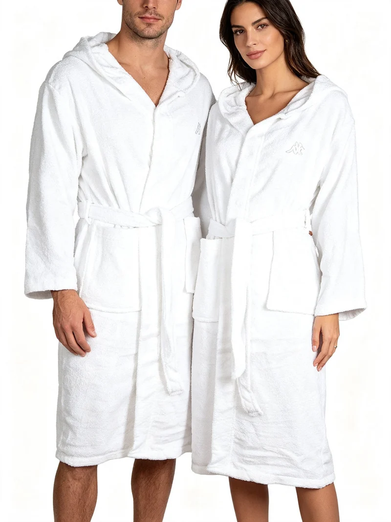 Accappatoio unisex in spugna di cotone con cappuccio - bianco