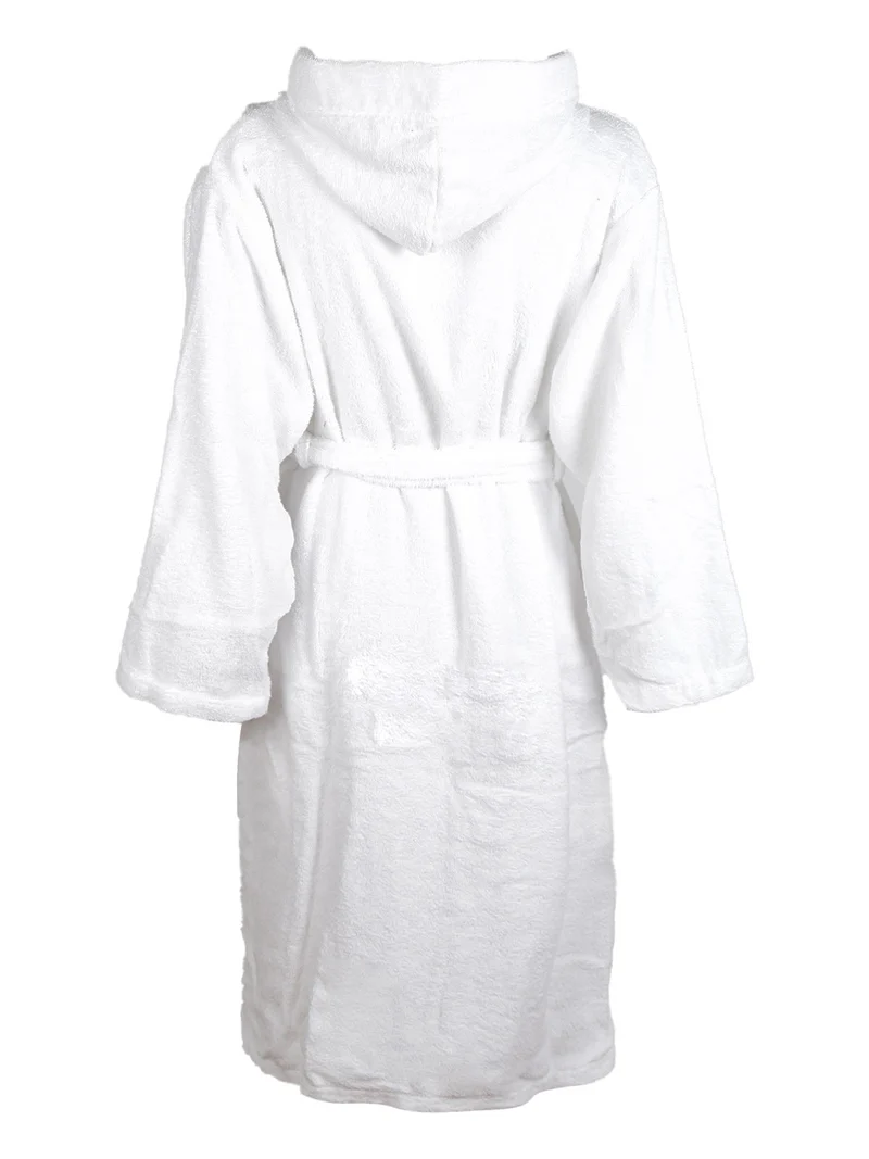 Accappatoio unisex in spugna di cotone con cappuccio - bianco