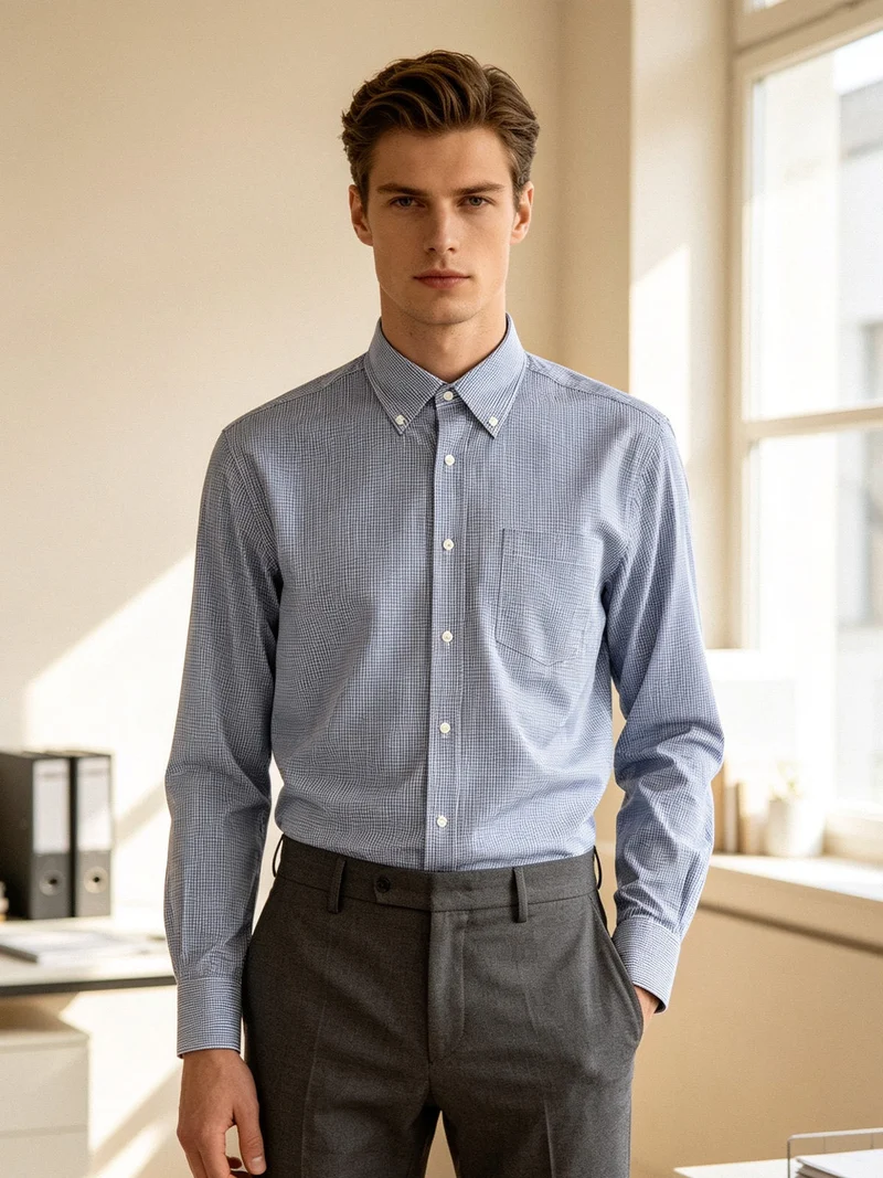 Camicia da uomo a quadretti regular fit in cotone - blu