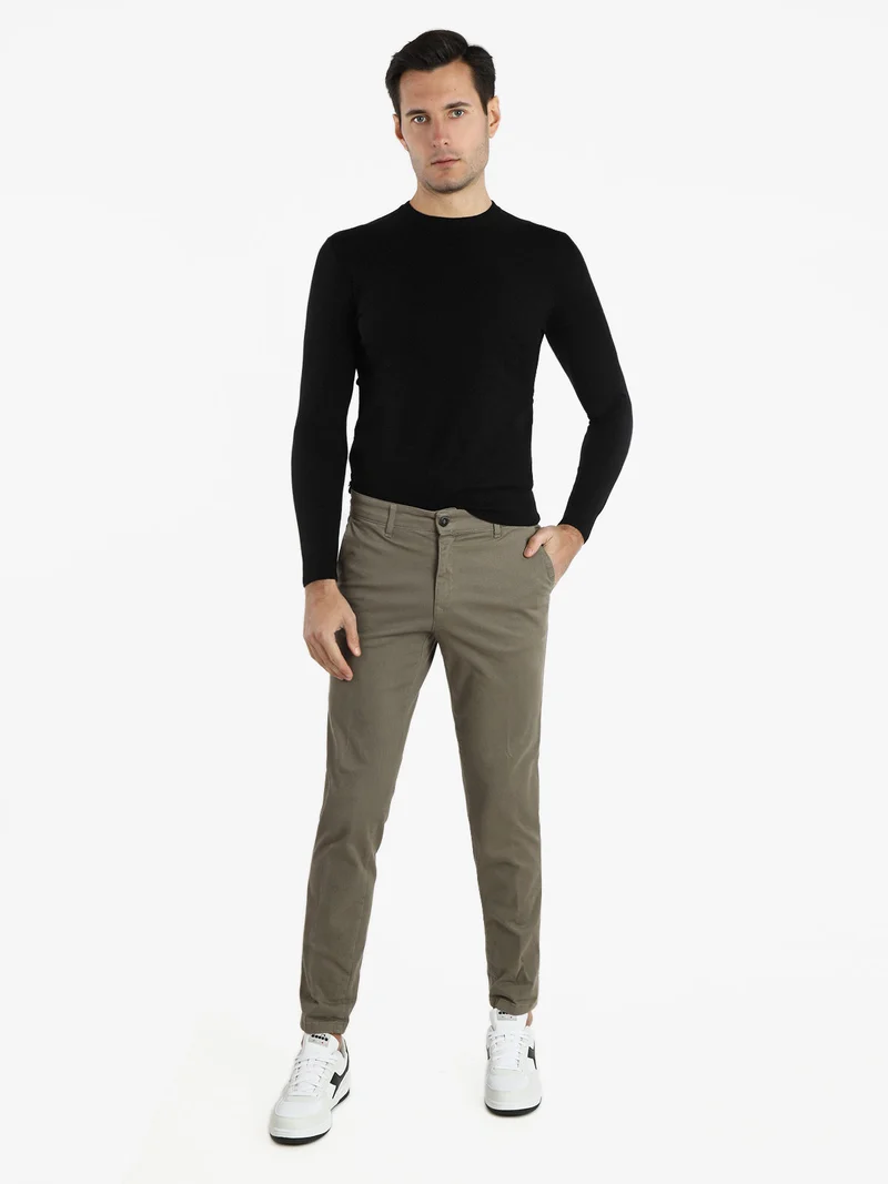 Pantaloni slim fit da uomo in cotone taglie grandi - khaki