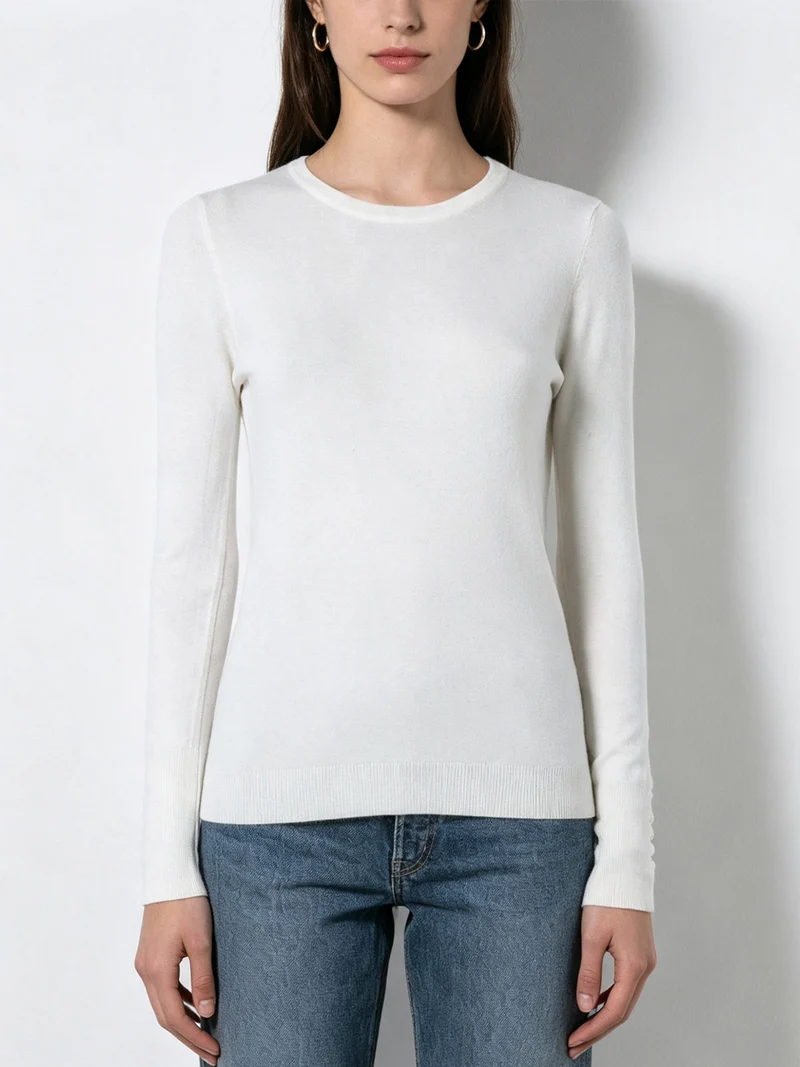 Pullover girocollo da donna con dettagli lurex e finti bottoni dorati - beige