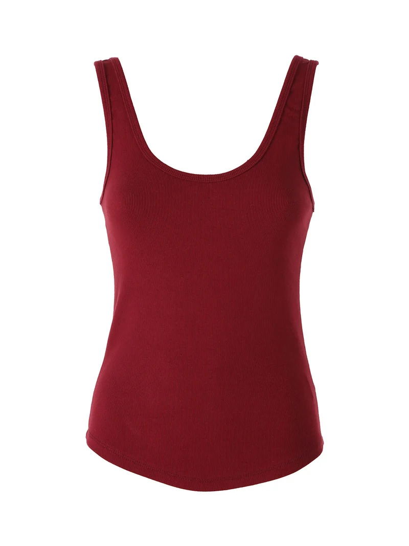 Top da donna in cotone elasticizzato a costine - bordeaux