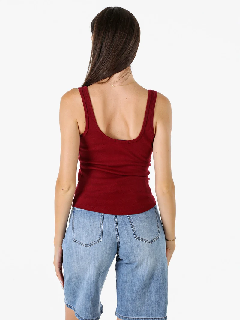 Top da donna in cotone elasticizzato a costine - bordeaux