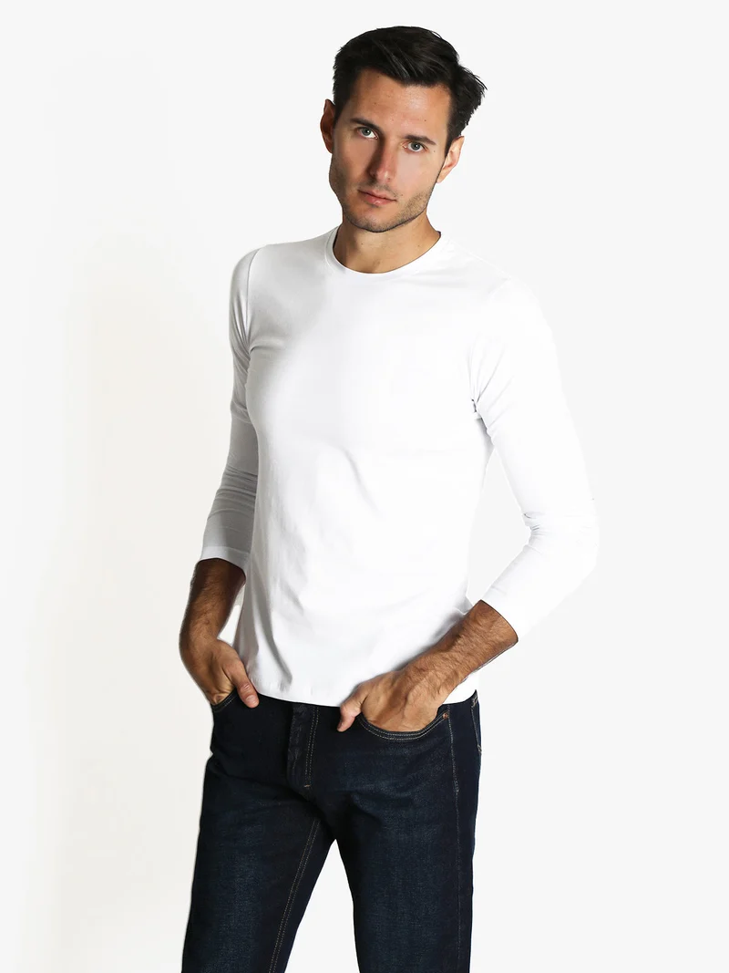 T-shirt uomo a maniche lunghe in cotone - bianco