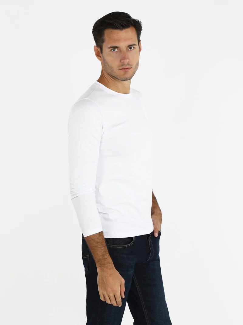 T-shirt uomo a maniche lunghe in cotone - bianco