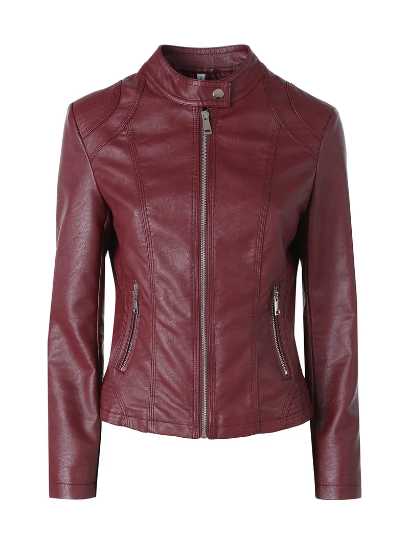 Giacca in ecopelle da donna con zip - bordeaux