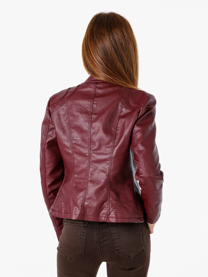 Giacca in ecopelle da donna con zip - bordeaux