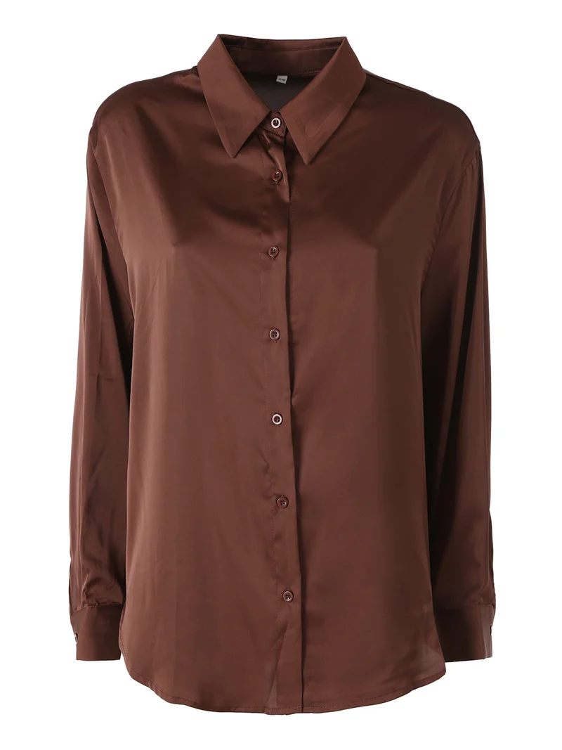 Camicia donna a maniche lunghe in tessuto simil raso - moro