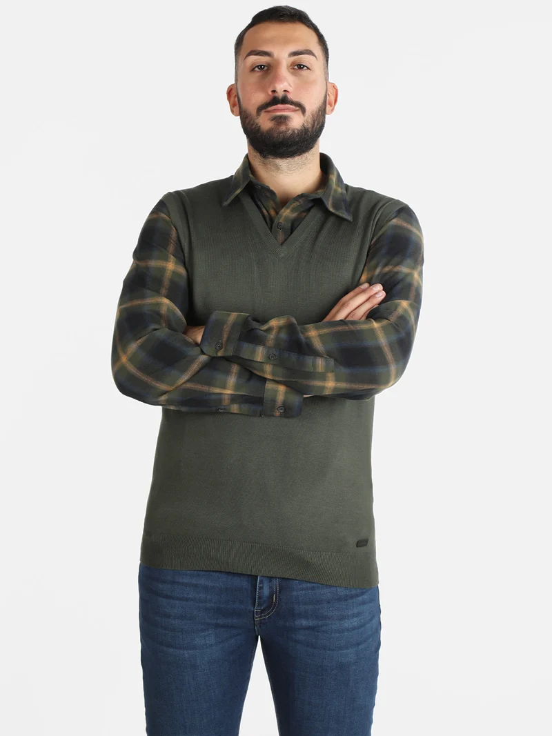 Gilet uomo smanicato in maglia - verde scuro