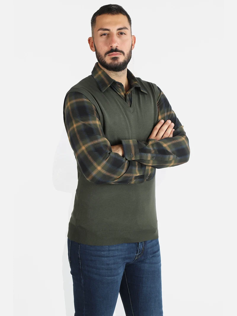 Gilet uomo smanicato in maglia - verde scuro