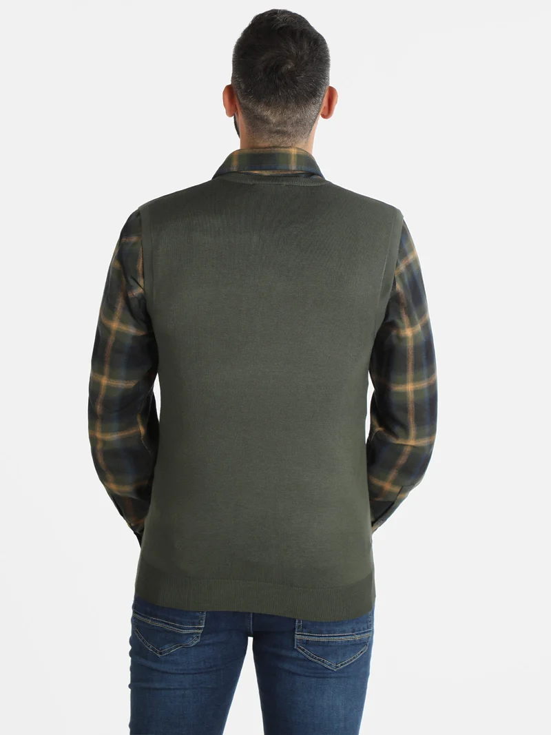Gilet uomo smanicato in maglia - verde scuro