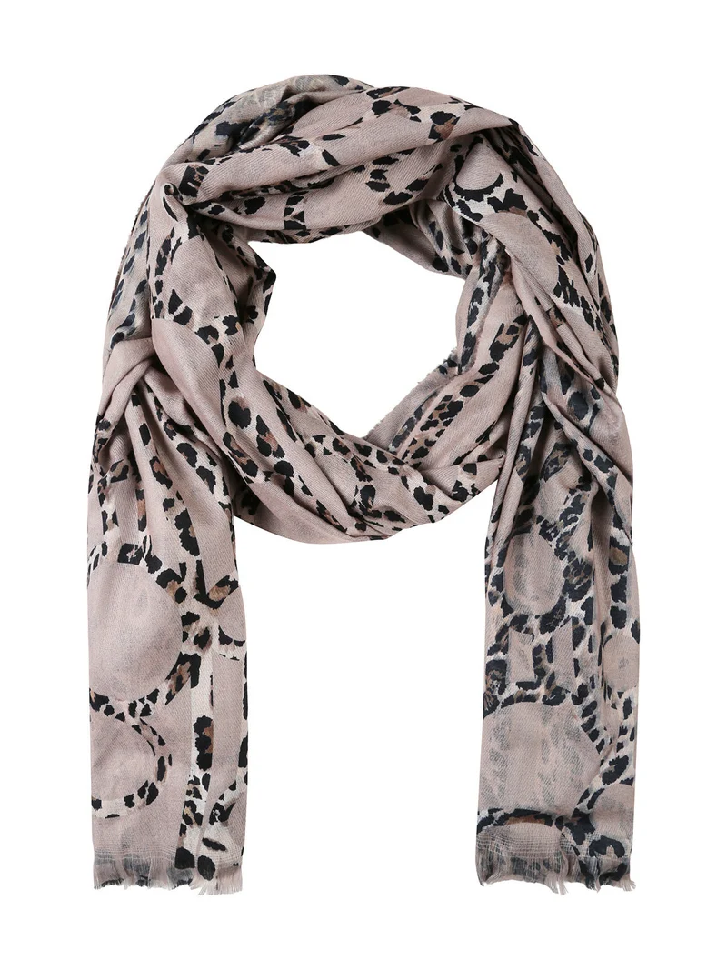 Sciarpa donna animalier on finale sfrangiato - taupe