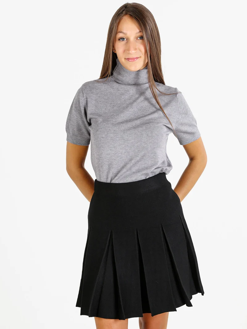 Maglia donna dolcevita a maniche corte - grigio