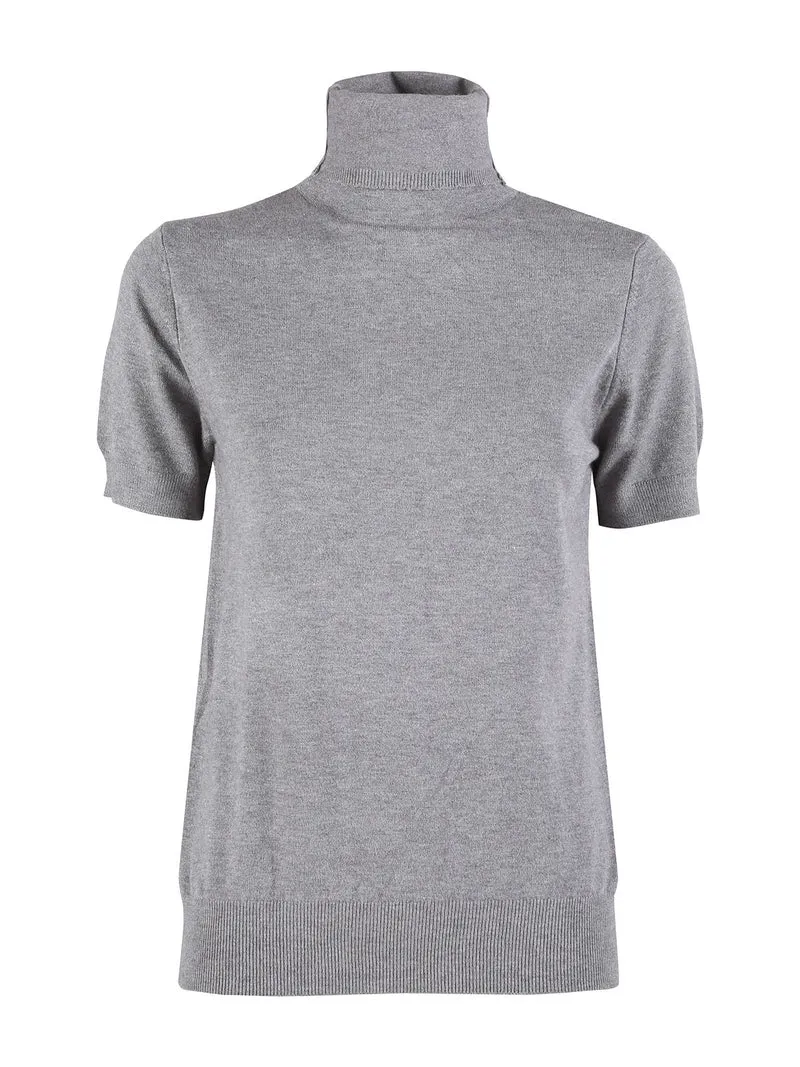 Maglia donna dolcevita a maniche corte - grigio