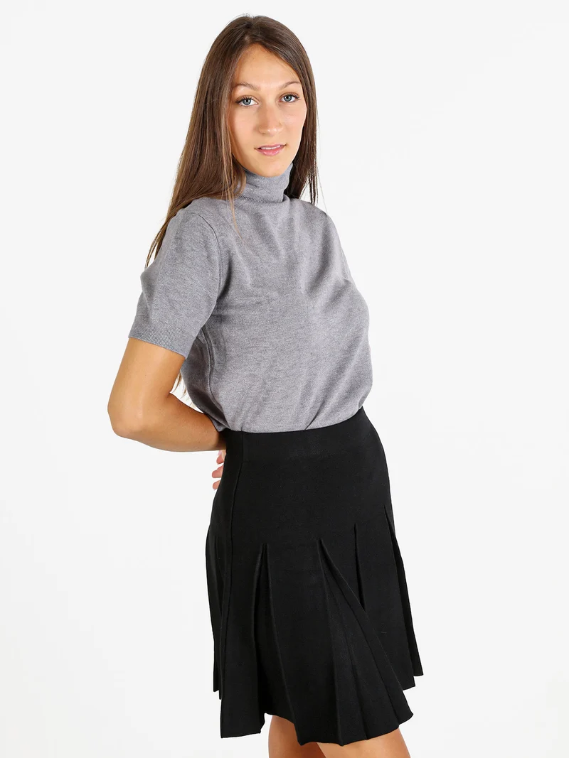 Maglia donna dolcevita a maniche corte - grigio
