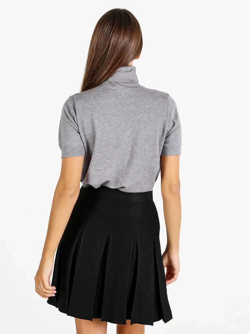 Maglia donna dolcevita a maniche corte - grigio
