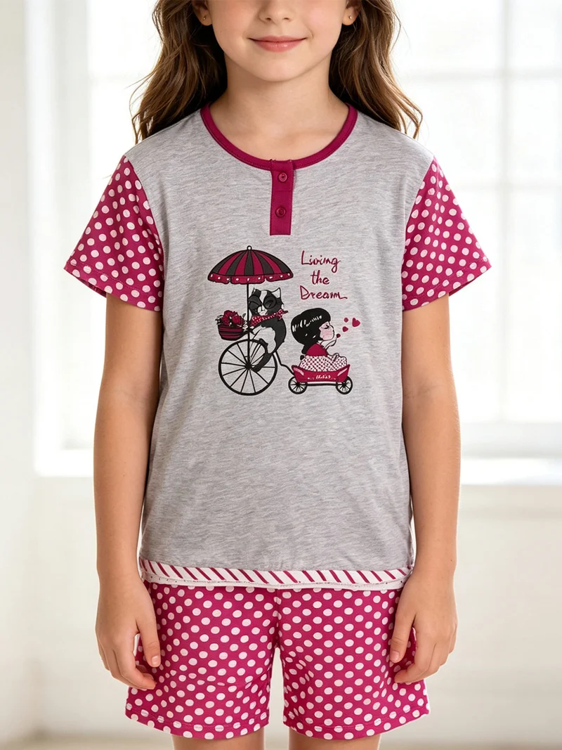 Pigiama corto in cotone da bambina - grigio