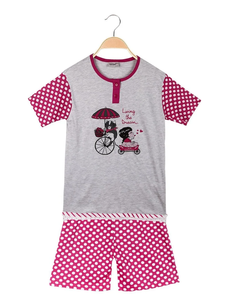 Pigiama corto in cotone da bambina - grigio