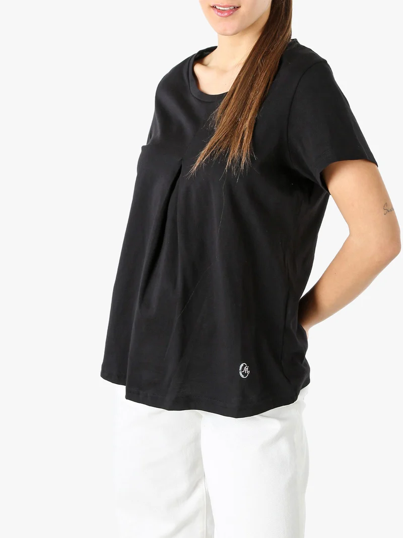 T-shirt donna in cotone con logo di strass - nero