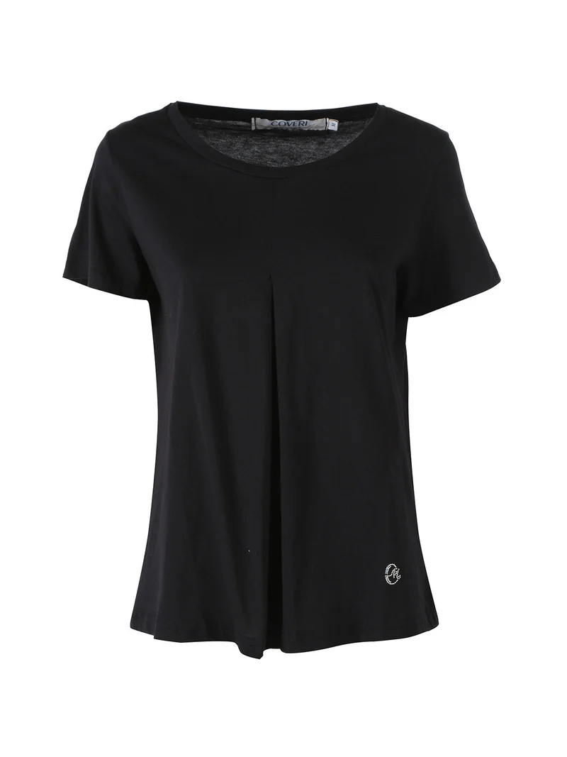 T-shirt donna in cotone con logo di strass - nero