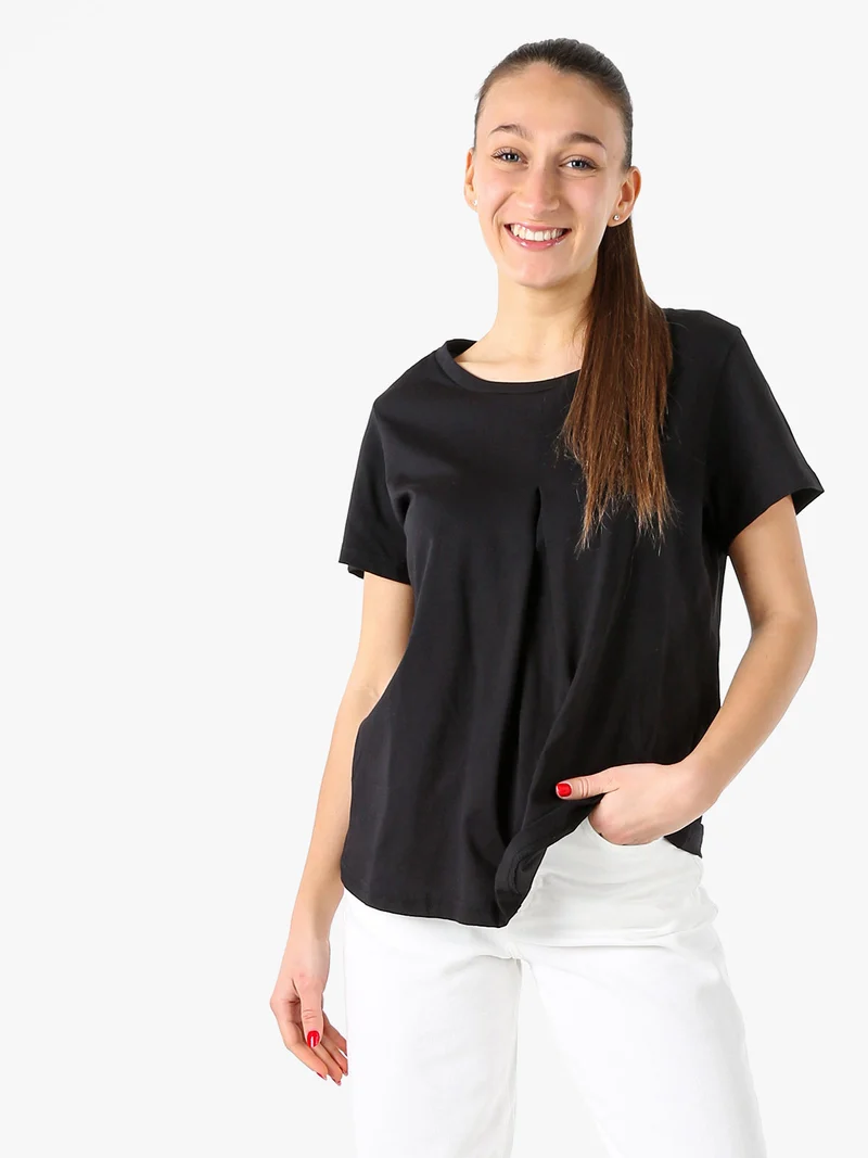 T-shirt donna in cotone con logo di strass - nero