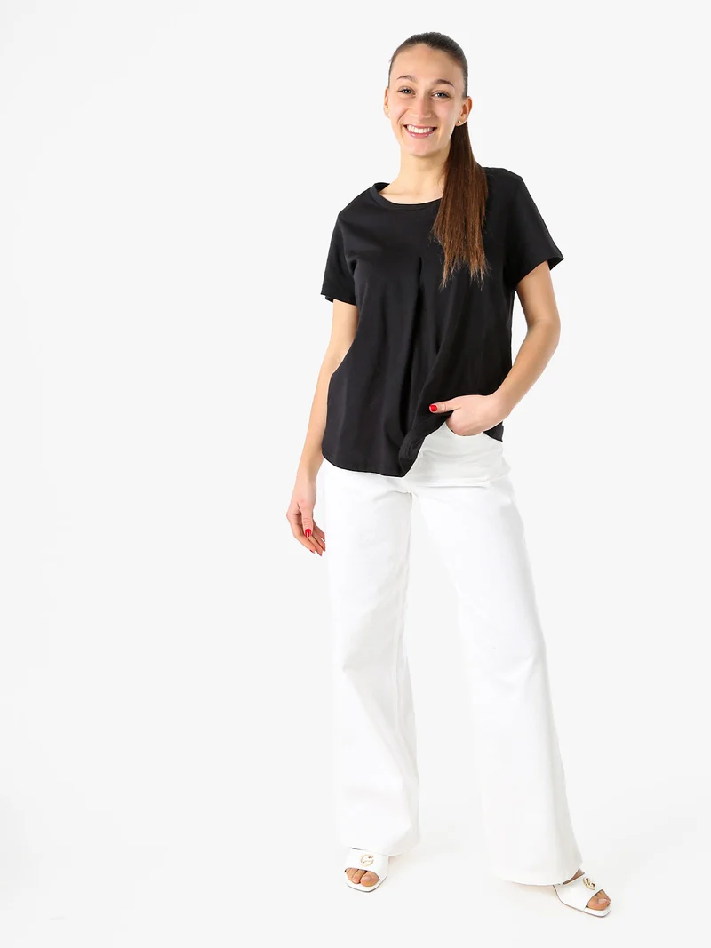 T-shirt donna in cotone con logo di strass - nero