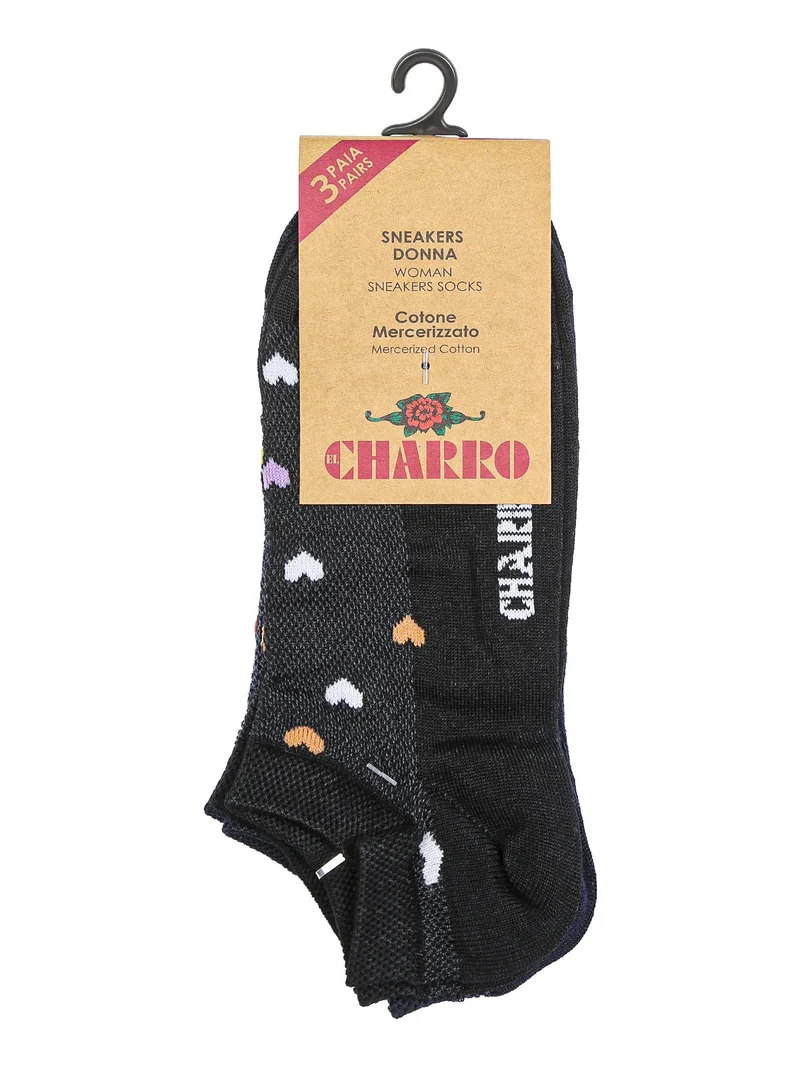 Confezione da 3 paia di calze corte da donna in cotone - nero